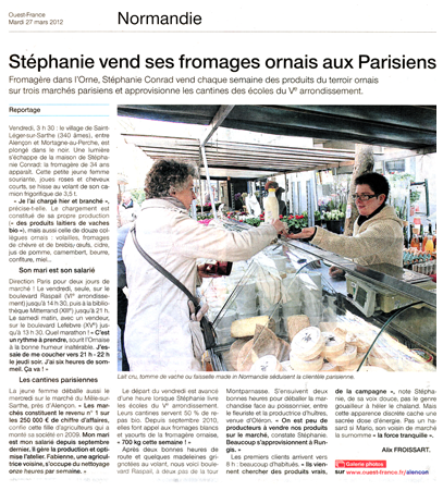 Stphanie vend ses fromages ornais aux parisiens - Ouest France du 27 Mars 2012